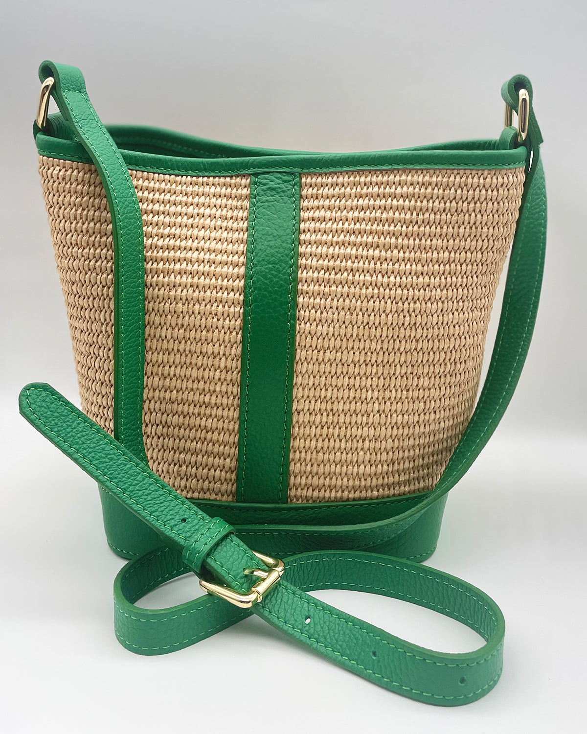 Woven Leather Bucket Bag - Green