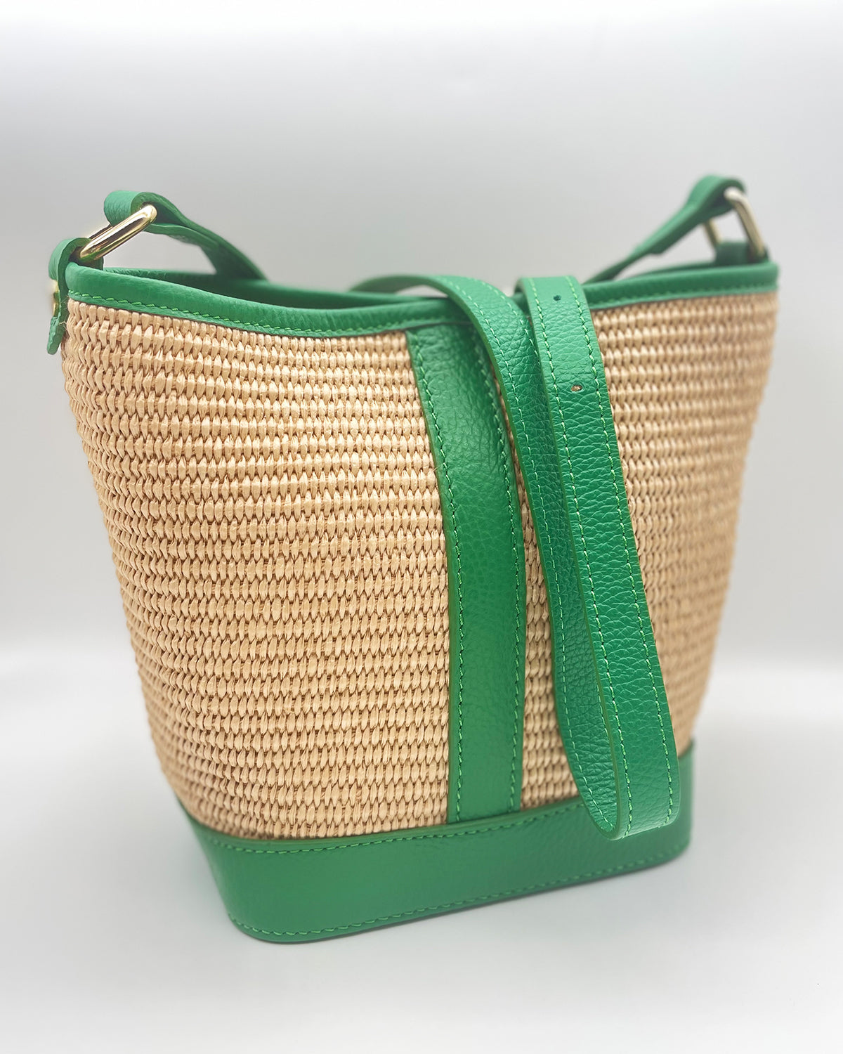 Woven Leather Bucket Bag - Green